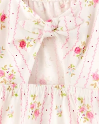 Toddler Girls Print Tie Back Empire Babydoll Top