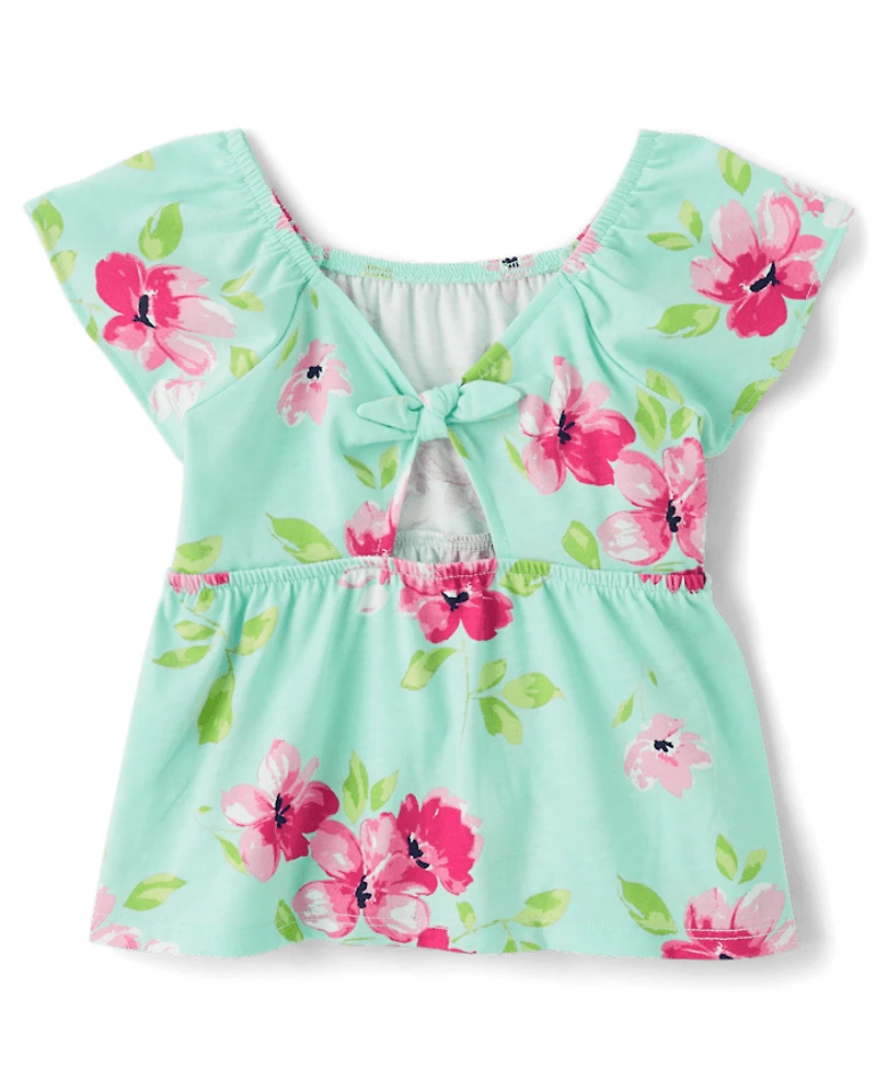 Toddler Girls Print Tie Back Empire Babydoll Top