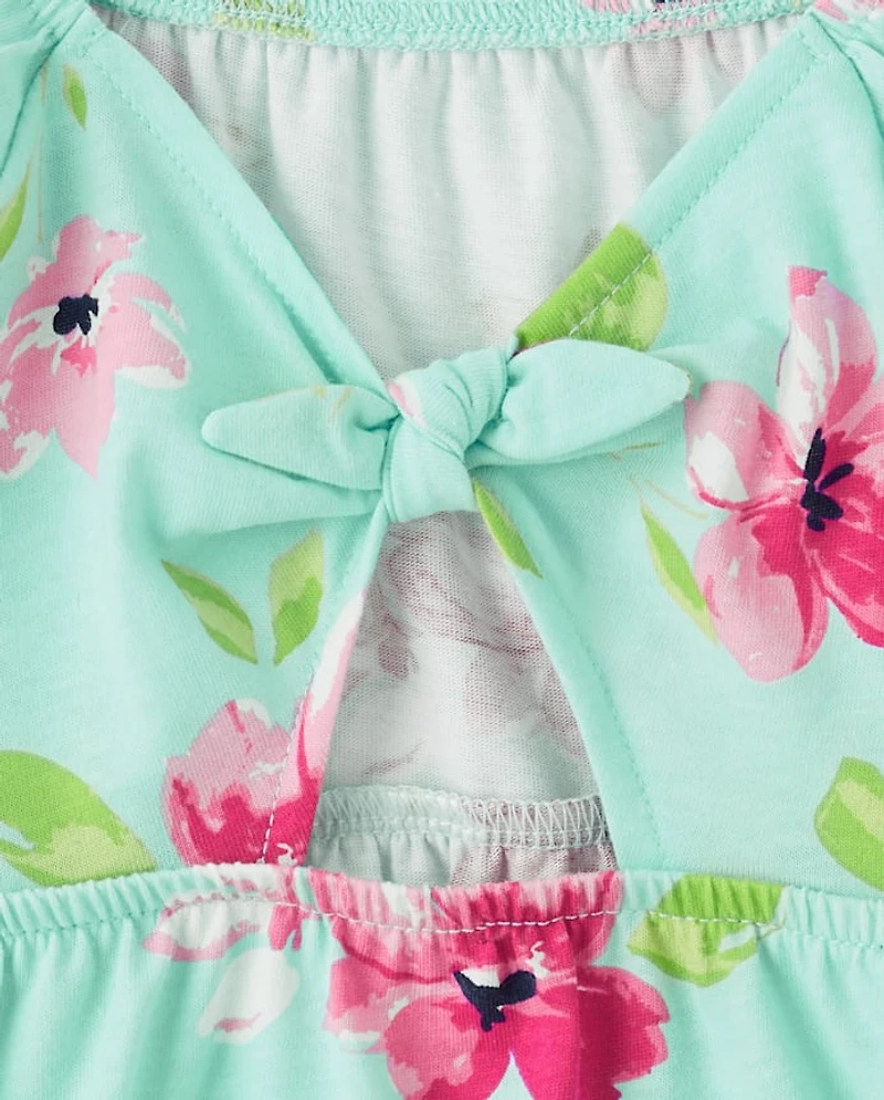 Toddler Girls Print Tie Back Empire Babydoll Top