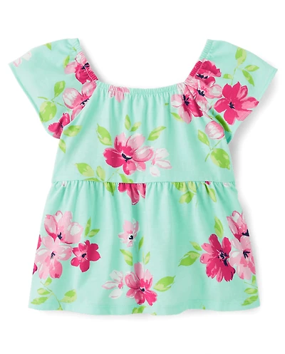 Toddler Girls Print Tie Back Empire Babydoll Top