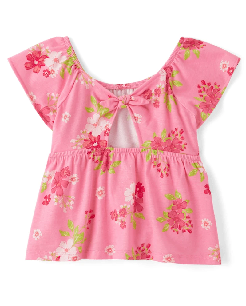 Toddler Girls Print Tie Back Empire Babydoll Top