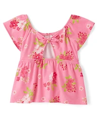 Toddler Girls Print Tie Back Empire Babydoll Top