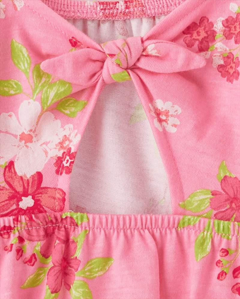 Toddler Girls Print Tie Back Empire Babydoll Top