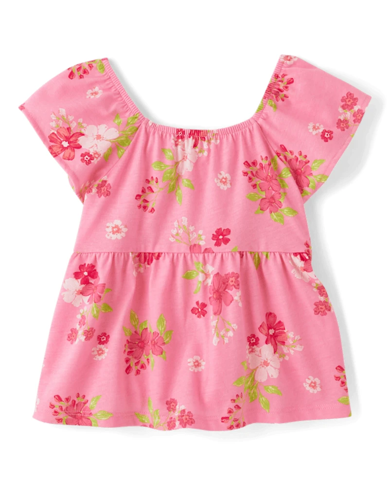 Toddler Girls Print Tie Back Empire Babydoll Top