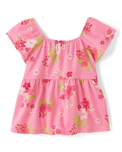 Toddler Girls Print Tie Back Empire Babydoll Top