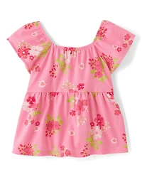 Toddler Girls Print Tie Back Empire Babydoll Top