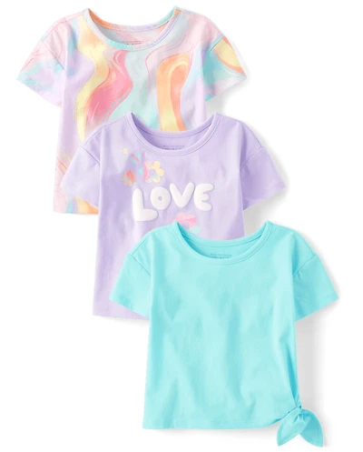 Lot de 3 hauts marbrés arc-en-ciel pour petites filles