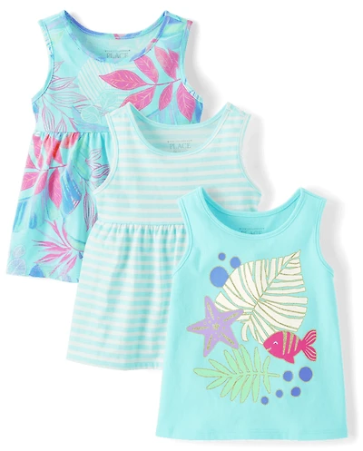 Lot de 3 débardeurs tropicaux pour petites filles