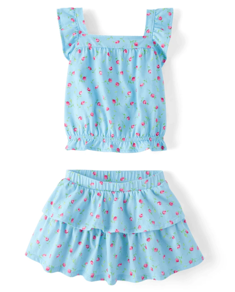 Toddler Girls Floral Flutter 2-Piece Outfit Set
