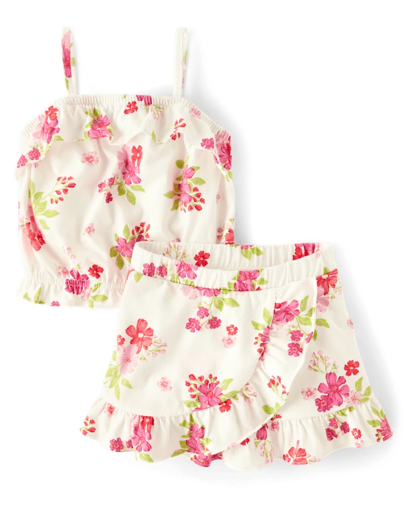 Toddler Girls Floral Ruffle 2-Piece Outfit Set