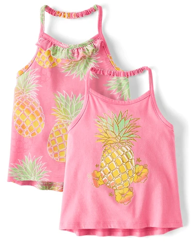 Toddler Girls Graphic Halter Tank Top 2-Pack