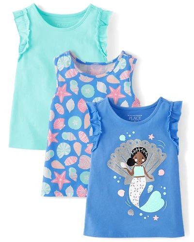 Toddler Girls Print Ruffle Tank Top 3-Pack