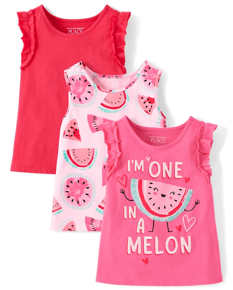 Toddler Girls Print Ruffle Tank Top 3-Pack