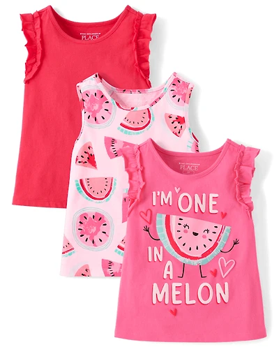 Toddler Girls Print Ruffle Tank Top 3-Pack