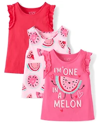 Toddler Girls Print Ruffle Tank Top 3-Pack