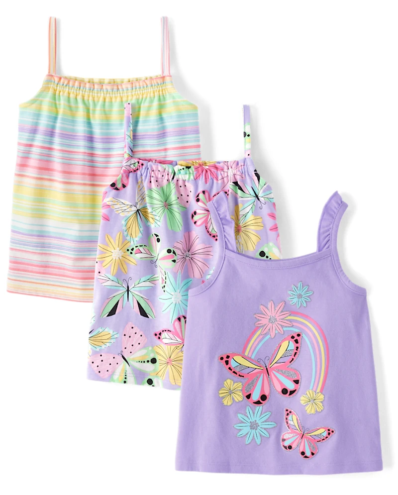 Toddler Girls Butterfly Ruffle Tank Top 3-Pack