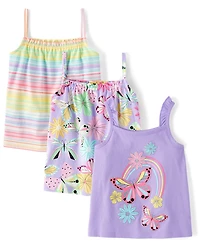 Toddler Girls Butterfly Ruffle Tank Top 3-Pack