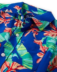 Boys Matching Family Tropical Button Up Shirt