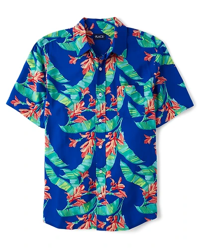 Mens Matching Family Tropical Button Up Shirt