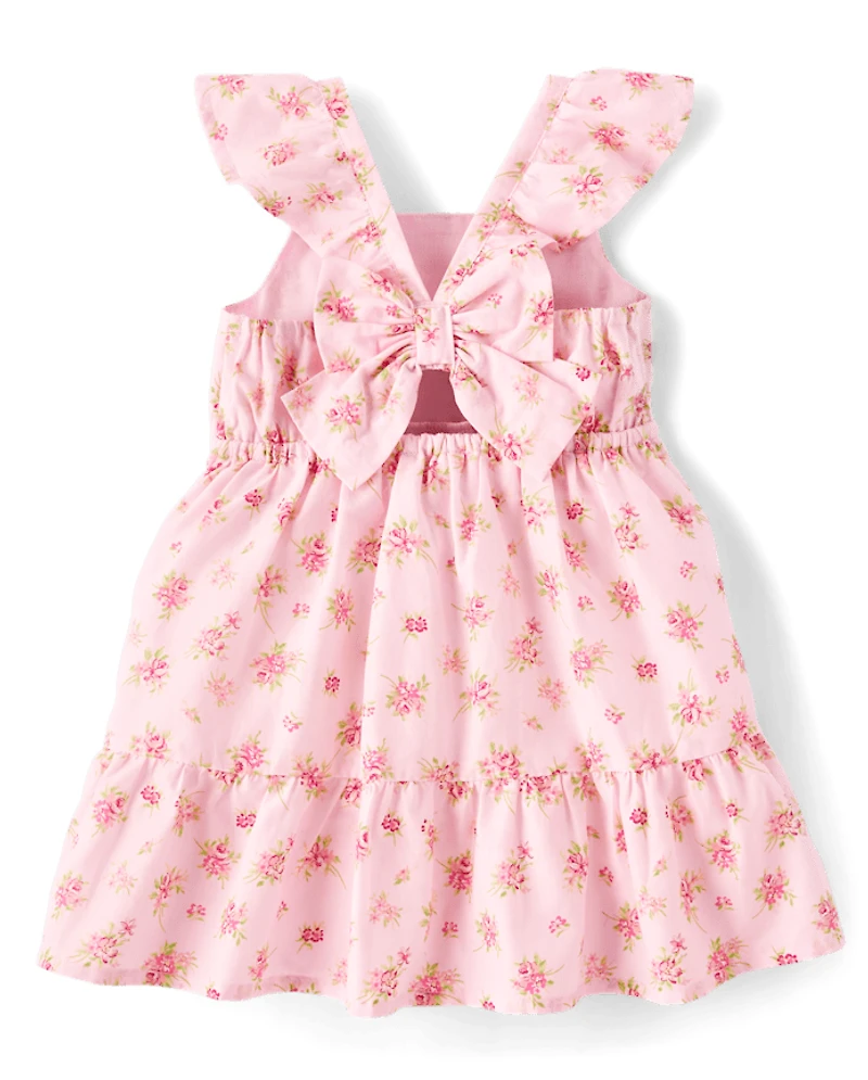Toddler Girls Floral Bow Back Ruffle Dress