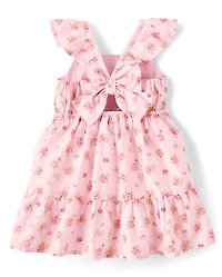 Toddler Girls Floral Bow Back Ruffle Dress