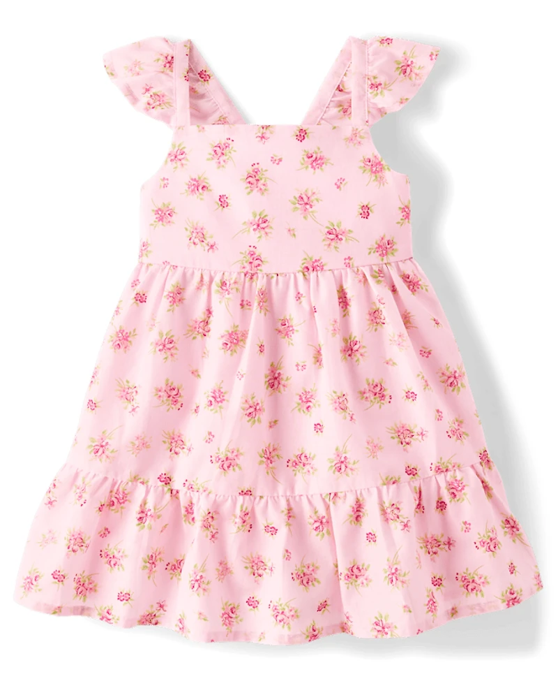Toddler Girls Floral Bow Back Ruffle Dress