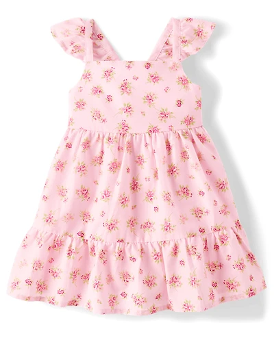 Toddler Girls Floral Bow Back Ruffle Dress