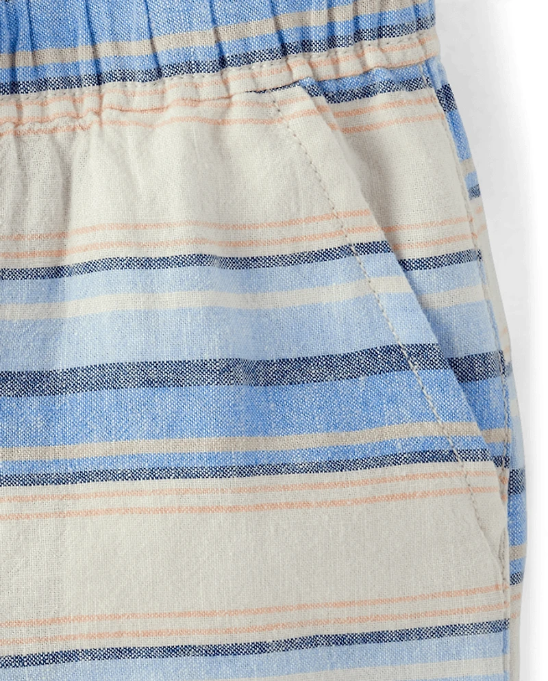 Boys Striped Linen-Blend Pull On Jogger Shorts