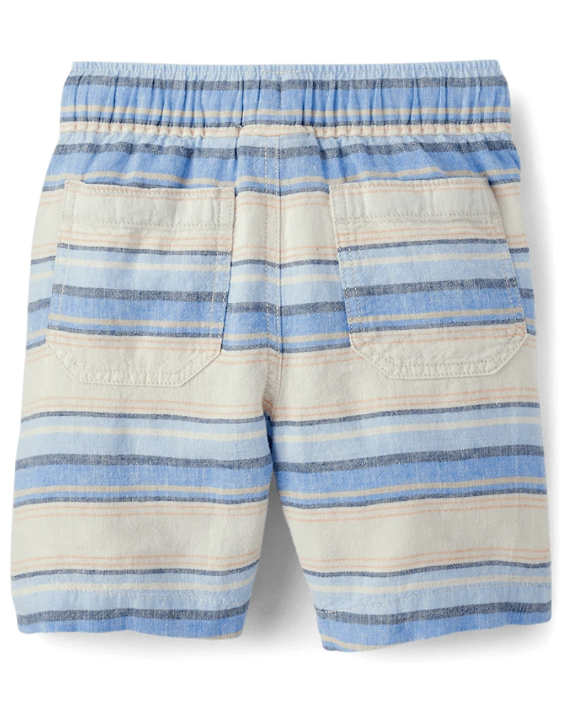 Boys Striped Linen-Blend Pull On Jogger Shorts