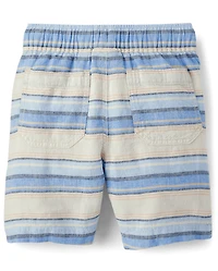 Boys Striped Linen-Blend Pull On Jogger Shorts
