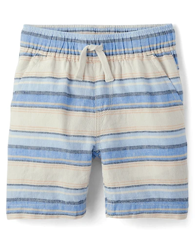 Boys Striped Linen-Blend Pull On Jogger Shorts