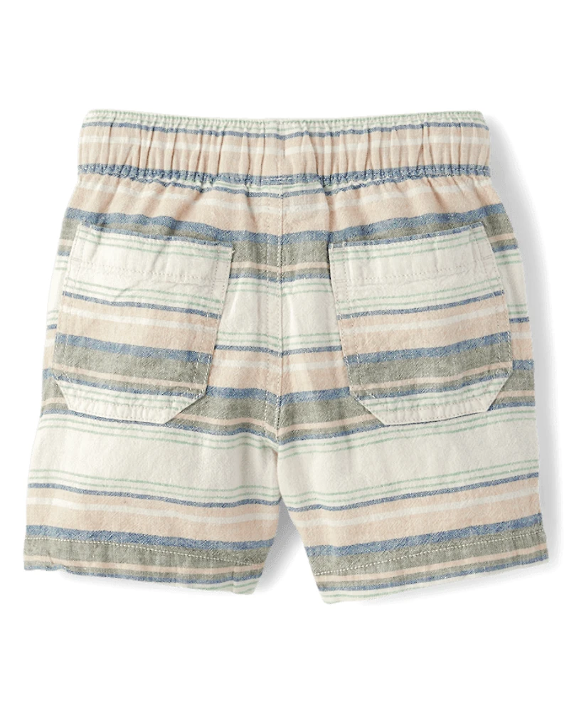 Baby And Toddler Boys Striped Linen-Blend Pull On Jogger Shorts