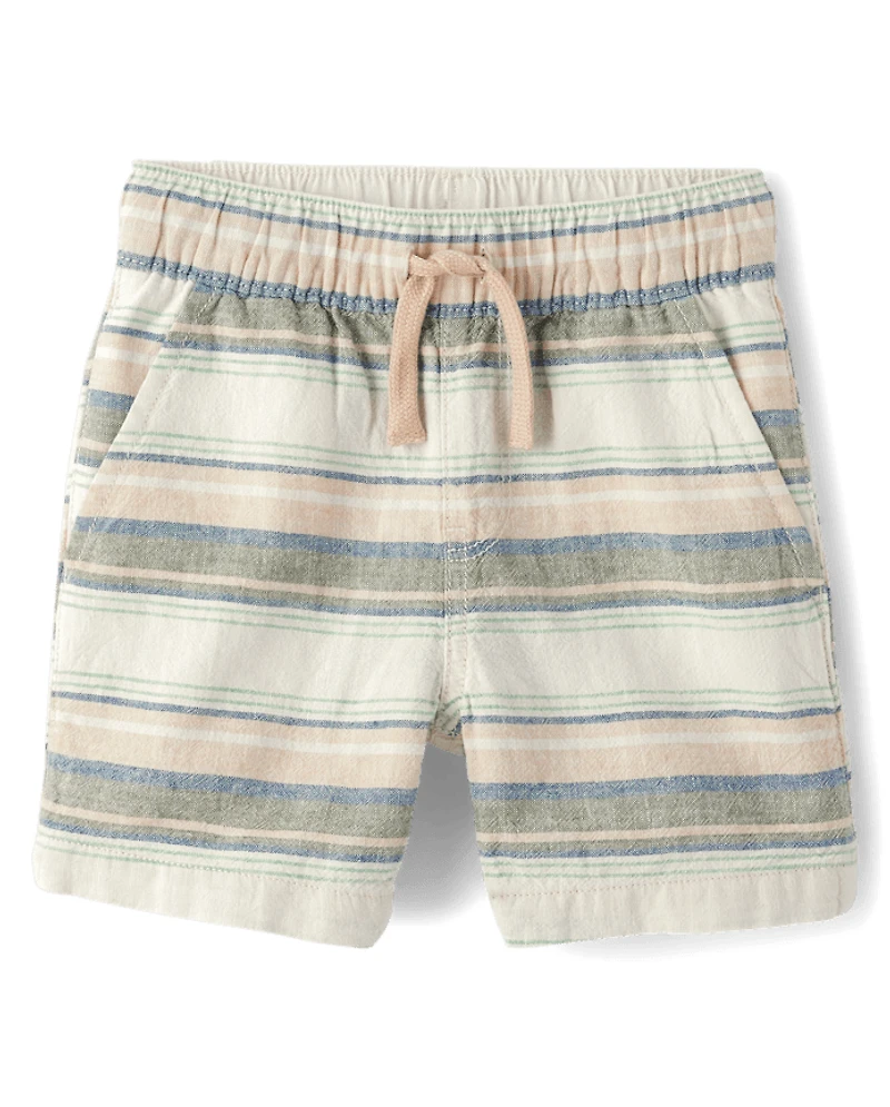 Baby And Toddler Boys Striped Linen-Blend Pull On Jogger Shorts