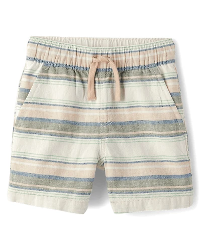 Baby And Toddler Boys Striped Linen-Blend Pull On Jogger Shorts