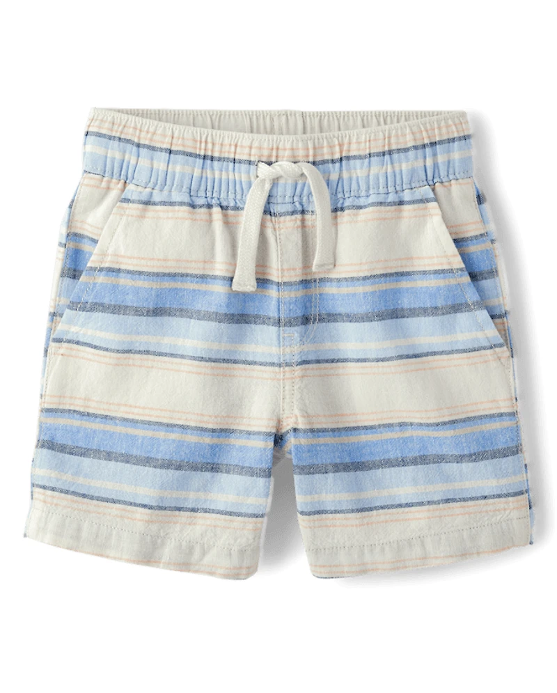 Baby And Toddler Boys Striped Linen-Blend Pull On Jogger Shorts