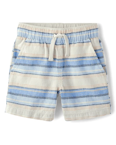Baby And Toddler Boys Striped Linen-Blend Pull On Jogger Shorts