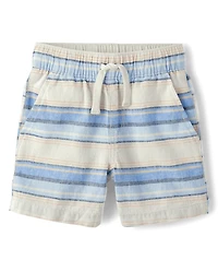 Baby And Toddler Boys Striped Linen-Blend Pull On Jogger Shorts