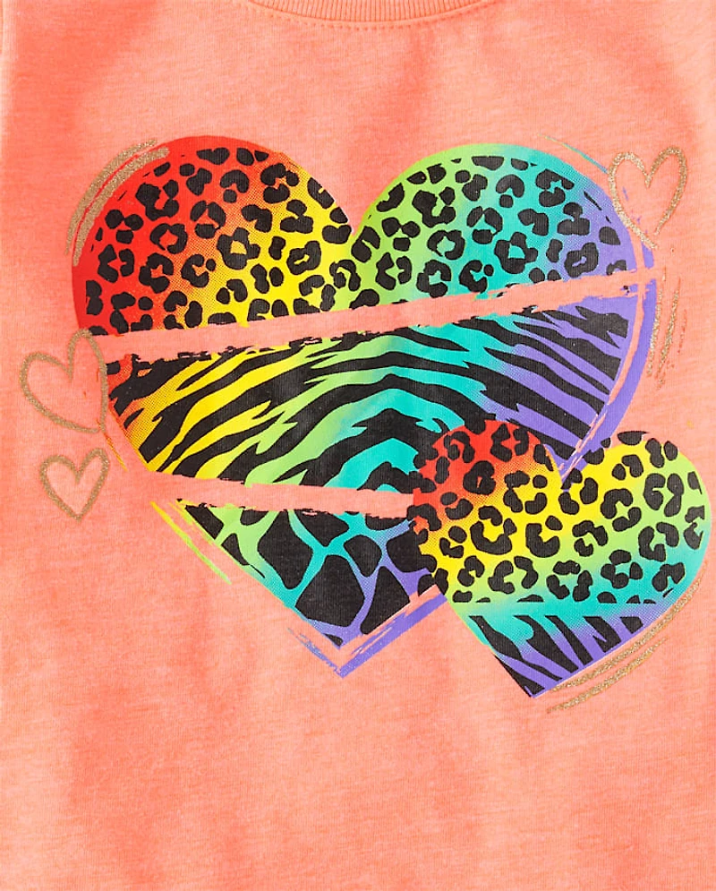 Baby And Toddler Girls Rainbow Animal Heart Graphic Tee