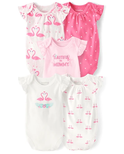 Lot de 5 bodys flamants roses pour bébé fille