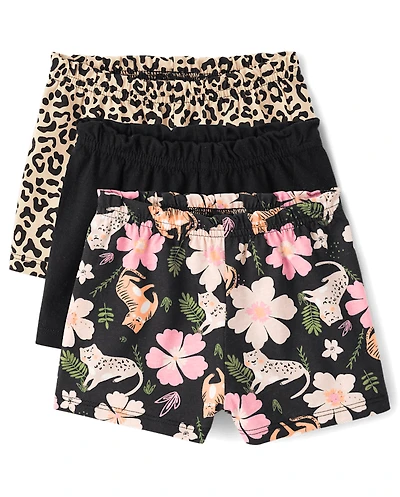 Baby Girls Leopard Paperbag Waist Shorts 3-Pack