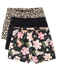 Baby Girls Leopard Paperbag Waist Shorts 3-Pack