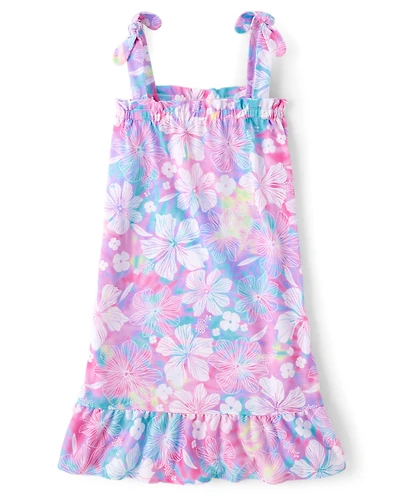 Girls Tropical Floral Ruffle Nightgown