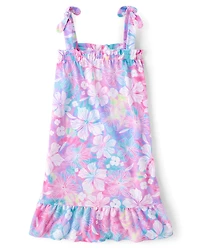 Girls Tropical Floral Ruffle Nightgown