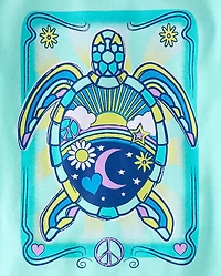 Girls Turtle Snug Fit Cotton Pajamas
