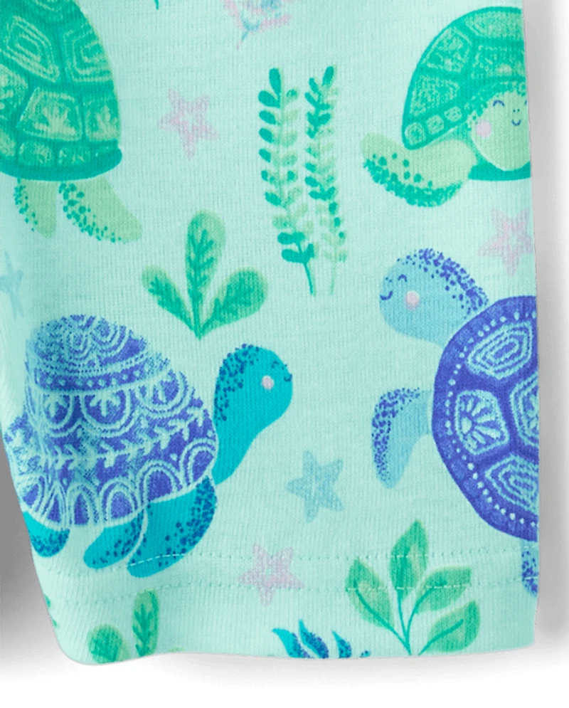 Pyjama en coton ajusté à motif tortue pour bébés et petites filles