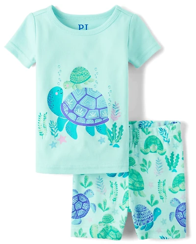 Baby And Toddler Girls Turtle Snug Fit Cotton Pajamas