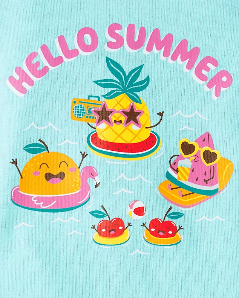 Baby And Toddler Girls Hello Summer Fruit Snug Fit Cotton Pajamas