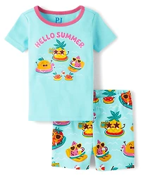 Baby And Toddler Girls Hello Summer Fruit Snug Fit Cotton Pajamas