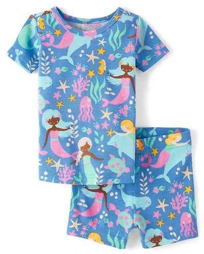 Pyjama sirène ajusté en coton pour bébés et petites filles