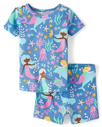 Pyjama sirène ajusté en coton pour bébés et petites filles